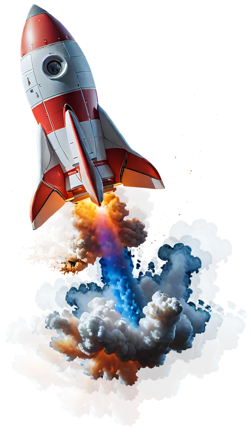 Colorful rocket illustration representing business growth and website launch